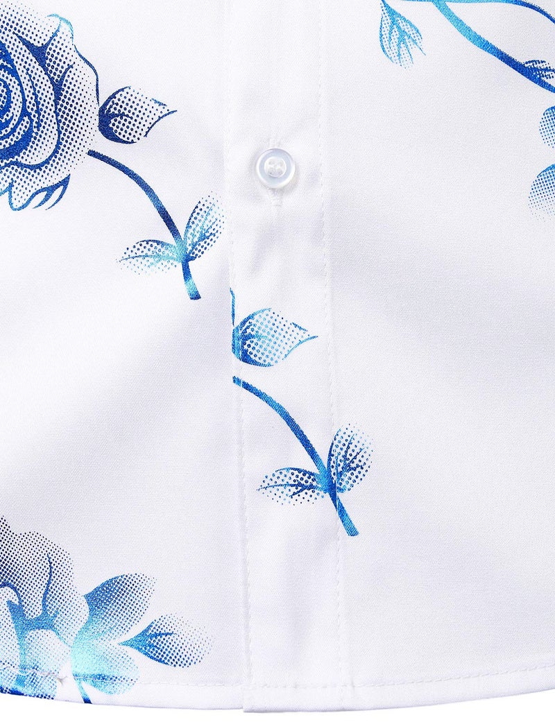ZEROYAA Mens Hipster 3D Rose Deign Slim Fit Long Sleeve Button Up Dress Shirts ZZCL22 White Royal Blue Medium - Image 4